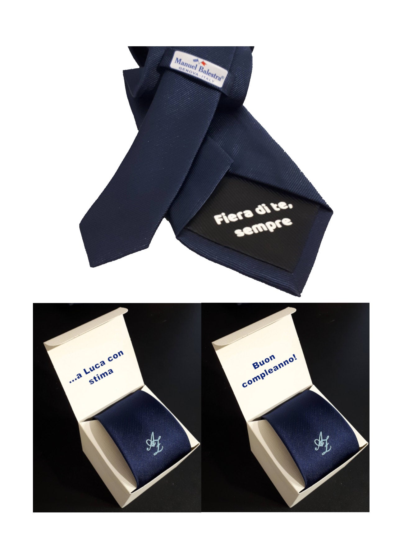 Cravatta con monogramma in stampatello stile "Caravaggio"